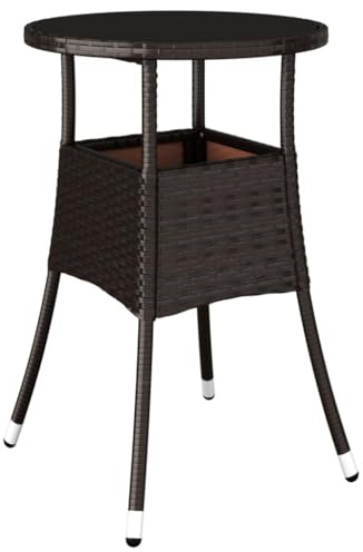 vidaXL Gartentisch Garten Esstisch Terrassentisch Gartenmöbel Tisch Outdoor Balkontisch Außentisch Ø60x75cm Hartglas Poly Rattan Braun