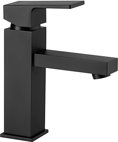 Lomadox Design Badezimmer Waschtischarmatur in matt schwarz, inkl. eckigem klick-Klack-Ventil