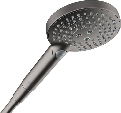 hansgrohe Raindance Select S - Duschkopf, Handbrause mit 3 Strahlarten (inkl. PowderRain), runde Duschbrause (⌀ 120 mm), Brausekopf mit Antikalk-Funktion, Brushed Black Chrome