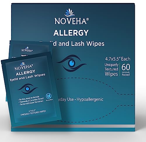 NOVEHA Allergy Relief Eyelid Wipes | Pre-moistened Hypoallergenic Eye Cleansing Pads, Reduce Itchiness, Redness & Discomfort Caused By Allergy, Clean, Soothe & Remove Debris, Pollen & Other Irritants