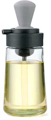 EUROXANTY Aceitera de Cristal con Antigoteo y Pincel, Dispensador de Aceite y Vinagre de Vidrio de 350 mL, Color Gris
