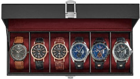 SONGMICS Watch Box, 6-Slot Watch Case with Large Glass Lid