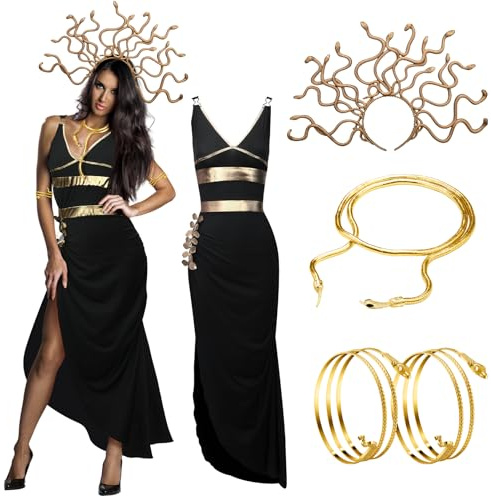 Bonuci Halloween Frauen Medusa Kostüm Schlange Halloween Armband Halskette Medusa Schlange Stirnband für Cosplay Karneval Party