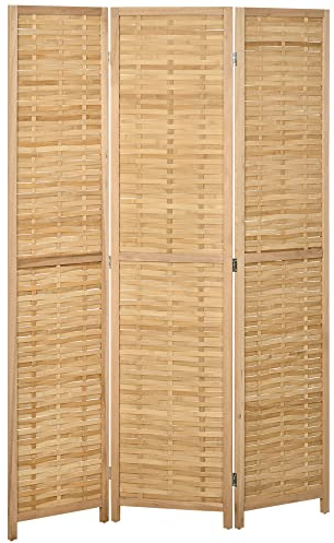 HOMCOM Paravent 3 pièces Séparation de pièce 120 x 170 cm Cloison Pliante Pare-Vue Séparation de pièce en Bambou Paroi Pare-Vue pour Salon, Chambre à Coucher, Nature