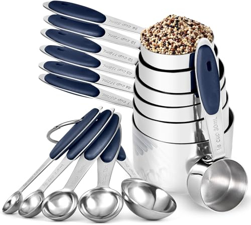 U-Taste 18/8 Stainless Steel Measuring Cups and Spoons Set of 12, Baking & Cooking, 7 Measuring Cups & 5 Measuring Spoons (Midnight Blue)
