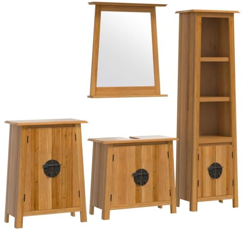 vidaXL Badmöbel Set 4-TLG., Badschrank mit Stauraum Metallgriffe, Waschbeckenunterschrank für Badezimmer, Badspiegel Hochschrank, Massivholz Kiefer