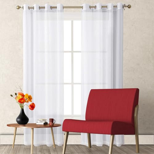 GAIFNAG Gardinen Vorhang Durchlässig Curtains 100 x 235 cm Transparent Wohnzimmer Luftig Dekoschal, Waschbar, Kürzbar mit Ösen Verdunklungsvorhang Ösenschal für Hochzeit Fenster Wohnzimmer, Weiß