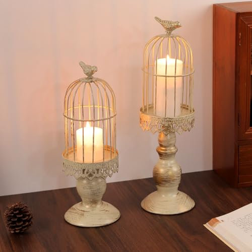 belupai Vogelkäfig-Kerzenhalter, Vintage-Kerzenhalter für Stumpenkerzen, Metall, Vogelkäfig-Laterne, Kerzenhalter, für Zuhause, Hochzeit, Party, Tischdekoration (S+L)
