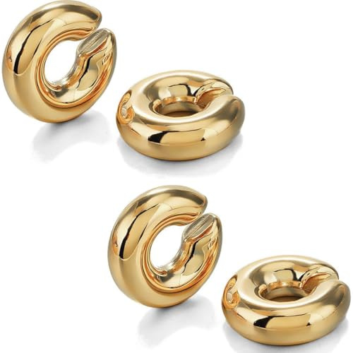WOZNU Ear Cuff Non Piercing, Chunky Earcuff Orecchini a Clip per Cartilagine, Ragazze Ipoallergenici Regalo di Gioielli, Oro