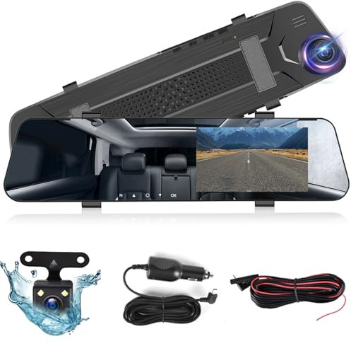 NHOPEEW Specchio retrovisore Dash Cam con doppia telecamera 1080P - Sensore di gravità/assistenza al parcheggio/registrazione in loop/visione notturna/luminosità regolabile + scheda SD da 64 GB