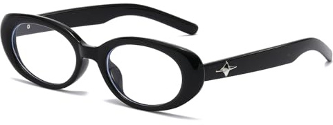 LJCZKA Ovale Blaulichtfilter Brille Damen Herren, Retro Brille Ohne Stärke Oval Kleine Brille Anti-Müdigkeit für PC, TV und Handy