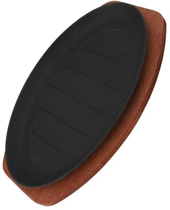 Piastra Grill Teppanyaki Akozon da 12 Pollici con Base in Legno e Pinze - Padella per Barbecue in Ghisa per Bistecche, Pesce e Grigliate - Perfetta per Cucinare in Casa e