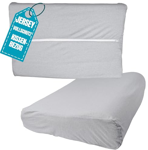 Jersey Nackenkissen Bezug 30x50 cm Grau aus Baumwolle | Elastische Nackenstützkissen Vollschutz Bezug mit Reißverschluss, Gesundheitskissen Kissenbezug, Kissenschoner Kopfkissen