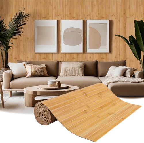 EYAYEN Natural Bamboo Wall Panel for Interior Wall Decor, Pole Wrap Wainscoting Interior Wall Cladding Panel for Kitchen Island, Bedroom, Living Room Office,Decor(16 H x 96 L, Light-Carbonized)