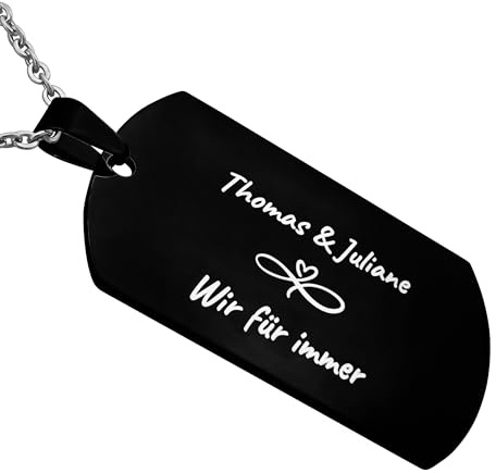 Hanessa Personalisierte Kette mit Gravur Edelstahl 50 cm mit Anhänger Dog Tag einseitig oder beidseitig in silber - Personalisierte Halskette für Männer Frauen - Personalisierter Schmuck Damen Herren