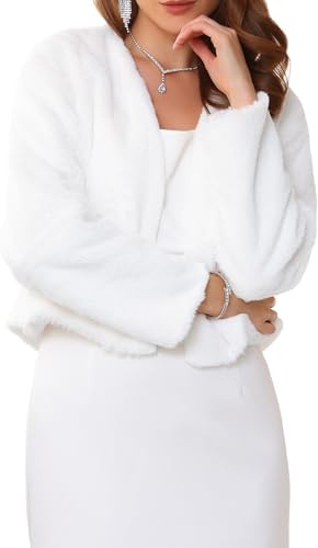 WOMLAYOUT Women Faux Fur Shrug for Wedding Formal Evening Cocktail Party | Shiny star in crowd. Elegant bridal bolero coverup. Suitable for prom, banquet, club, bridesmaid