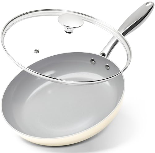 MICHELANGELO Non Stick Frying Pan 30cm, Ceramic Fry Pan with Lid, Induction Skillet Nonstick, Non Toxic Frying Pans, Ceramic-Coated, Beige