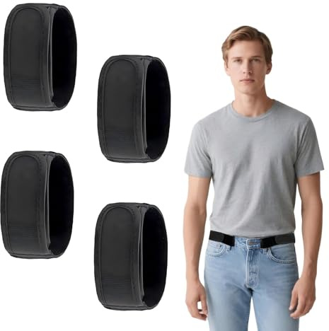 HUSHRICH 4Pcs No Buckle Belts for Men, Invisible No Buckle Elastic Belt Lazy Adjustable Invisible Belt, Side Waist Buckless Belt for Men Women L Size
