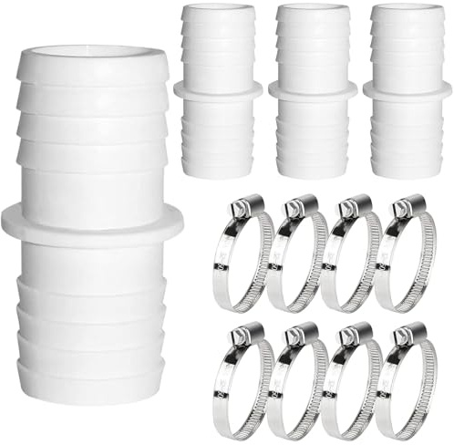 Forbabe 4 Stück Pool Adapter 38 auf 38mm, Schlauchverbinder 38 auf 38mm | mit Edelstahl Schlauchschellen (38-38mm)
