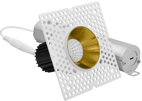 LUXRITE 1-Inch LED Trimless Recessed Spotlight with Brass Reflector Trim Replacement 10W, 850LM, 2700K-5000K, 60° Beam Angle, Dimmable, Push-n-Lock, CRI90, Damp & IC Rated, ETL White + Brass