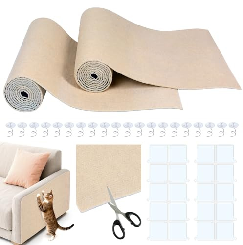 Qoosea Autoadhesiva Alfombra Rascador para Gatos 200cm×40cm, 2 Piezas Tapete Rascador para Gatos, Protector Sofa Gato Arañazo Recortable DIY Alfombrillas Rascadores para Sofás Muebles Puerta Paredes