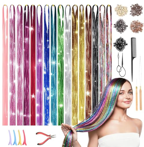 16 Couleurs Hair Tinsel Mèches Paillettes Cheveux Idéal pour NoëL Cosplay et Fêtes