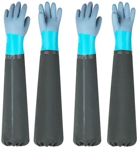 2 Pairs Full Arm Pond Gloves with Fleece lining Extra Long Waterproof Gloves for Pond Cleaning Care/Machinery Industry 30-inch