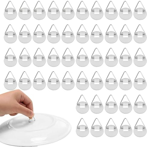 Lot de 50 supports d'assiettes pour le mur - Crochets de cadre autocollants - Unité de rangement durable - Pour assiettes, cadres photo, peintures murales, couronnes, décoration murale