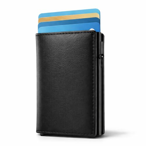 CanQuanSWZX Porte Carte Bancaire Homme avec Blocage RFID, Porte-Cartes Automatique pour Cartes Bancaires, Porte-Monnaie Compact et Élégant, Anti-Piratage