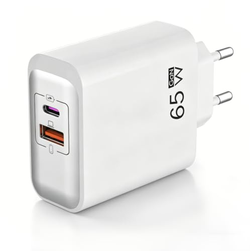 EU plug travel adapter charger, 65W European wall adapter with USB C fast charging port and USB A port, European universal fast charger compatible with iPhone/Samsung/Electric toothbrush/power banks