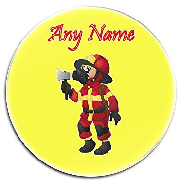 Personalised Gift - Set 4 Fireman with Axe Round Glass Coasters (Career Design Theme, Colour Options) - Any Name/Message on Your Unique Mat Pad - Red Uniform