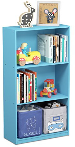 Furinno BASIC Book Shelf, 3-Tier Modern Bookshelf, Bookcase with Open Shelves, 9.3 x 21.8 x 39.5, for Living Room, Bedroom, Home Office, Light Blue