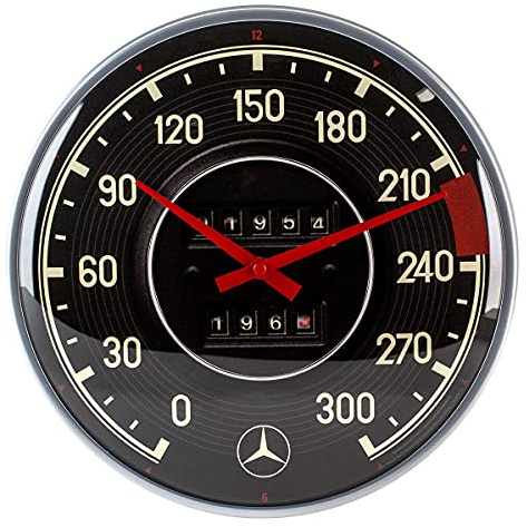 Nostalgic-Art Retro Wanduhr, Ø 31 cm, Mercedes-Benz – Tacho | Original Mercedes-Benz Lizenzprodukt (OLP), analoge Küchenuhr, Vintage Design, Geschenk-Idee für Mercedes-Fans