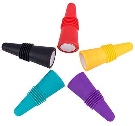 Weinverschluss Silikon,Flaschenverschlüsse Farbig 5er Pack Wiederverwendbare Weinflasche Caps Bier Sealer mit Schraube für Einkochen von Bier Getränke Alkohol