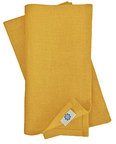 Linen & Cotton Hochwertige 4 x Stoffservietten/Servietten Stoff/Leinenservietten Hygge - 100% Leinen, Senfgelb/Gelb (32 x 32cm) für Feiern Home Küche Esstisch Dekoration Abendessen Cafe Restaurant