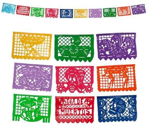 Fantastik - Autentico Papel picado Messicano - Bandierine perforate - Modello Giorno dei Morti 4 Metri - Decorazione Festa Messicana (Plastica)