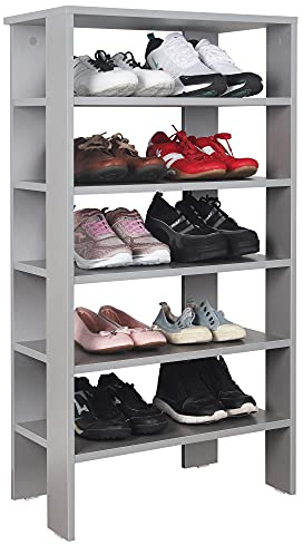 RICOO Schuhregal platzsparend WM041-PL Shoe Rack Schuhschrank mit 5 Ebenen hoch Schuh Regal Holz Schuhständer Standregal Flur Schuhablagen Platingrau