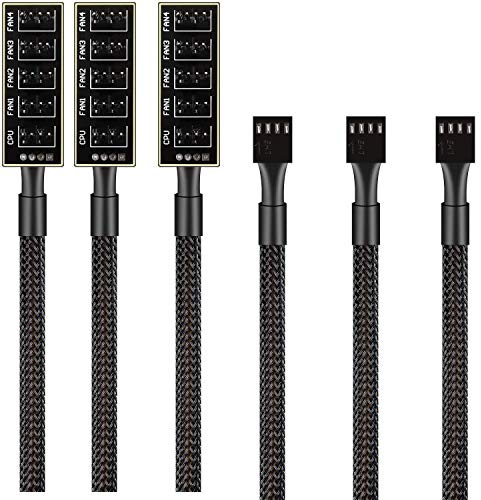 RUNCCI-YUN PWM-Lüfter-Hub, PC-Computergehäuse-Ventilator-Splitter, 5-Port-PWM-Lüfter, Splitt-Hub-Adapterkabel, für 12 V Desktop-Computer-Kühler, Gehäuselüfter, 4-polig und 3-polig, 35,6 cm, 3 Stück