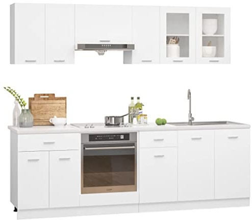 vidaXL Juego de Muebles de Cocina 8 Piezas Madera de ingeniería Blanco