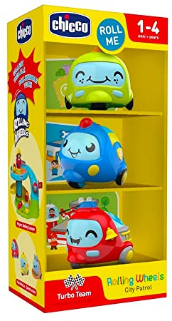 Chicco Rolling Wheels, Vehículos De Emergencias, Juguetes Patrulla Infantil, Bola Giratoria En Interior, Incluye 3 Coches Coleccionables Azul Rojo y Verde, Bebés y Niños a Partir de 1 Año
