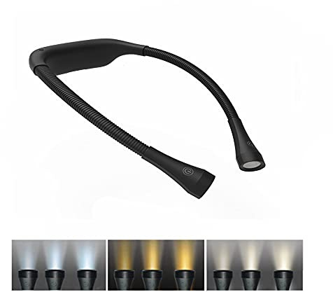 TINYOUTH Schwarze Hals Buchlampe, 2000mAh USB Wiederaufladbar led Leselampe Dimmbar mit 3 Lichtmodi, Handarbeitslampe für Buch Stricken Reparatur Nähen Werkstatt Angeln