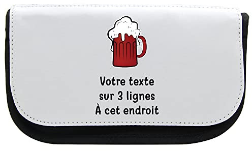 Trousse de beauté étui Maquillage Pictogramme Bière Rousse avec Texte Personnalisable Noir