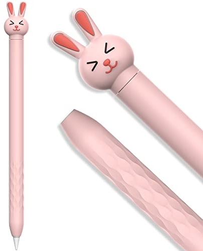 AHASTYLE Silikon Hülle für Apple Pencil Case Nettesdesign Ärmel Sanft Schutzhülle Griff Zubehör Kompatibel mit Apple Pencil 2. Generation und Apple Pencil Pro (Rosa Kaninchen)