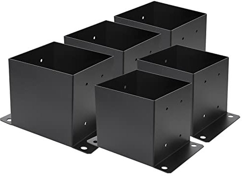 Lot de 5 bases de poteau de 15,2 x 15,2 cm, support de poteau de pont en métal robuste avec revêtement en poudre noir, pour pavillon de terrasse, plaque de support à boulons