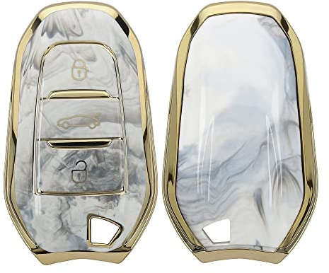 kwmobile Cover copri-chiave compatibile con Peugeot Citroen con 3 tasti Smartkey (Keyless Go) - Guscio Protettivo chiavi Auto in Soft TPU - Custodia protettiva - Marmo oro/bianco/grigio