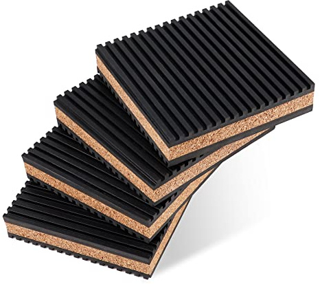 Powrocket 4 Stück Gummi-Anti-Vibrations-Pads mit Korkmaterial, 15.2x15.2x2.2 cm Vibrations-Isolationspads für Klimaanlage, HVAC-System, Waschmaschine und Trockner, Geräusch- und Vibrationsreduzierung