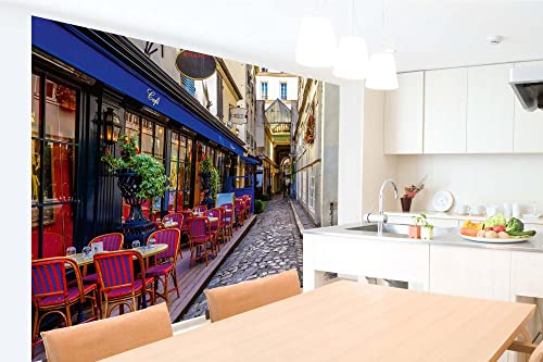 WTD Mantiburi Papier peint photo non tissé Motif CAFE IN PARIS 375 x 250 cm (avec colle) – Papier peint non tissé – Papier peint mural – Papier peint mural – Prêt à monter