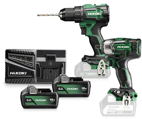HIKOKI Akku-Combo-Kit, KC18DEWGZ (1 Akku Schlagschrauber 1/2 WR18DBDL2, Max. Festdrehmoment. Power Modus 305 Nm, 1 Akku Schlagbohrschrauber DV18DE, Max. Festdrehmom. hart: 70 Nm, 18V, Brushless)