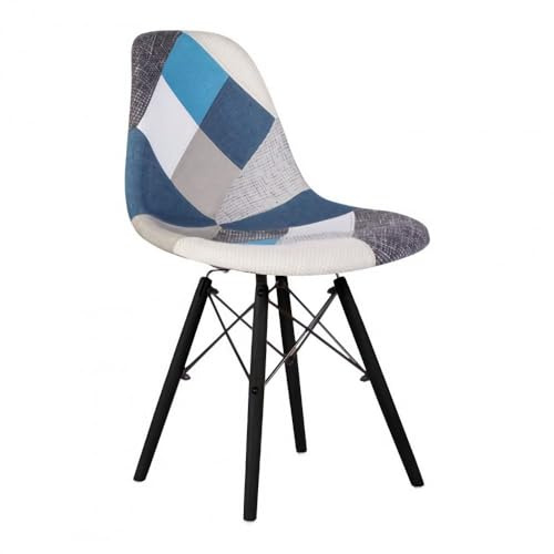 Chaise en Tissu Patchwork avec Pieds en Bois et Support en métal Noir - Perdita