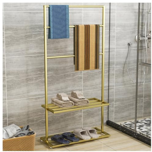 Handtuchständer Freistehend Handtuchleiter Stehend Freistehender Handtuchhalter, 3-stöckiger Deckenständer Mit Aufbewahrungsregal, Deckenständer Für Badezimmer Handtuchhalter Stehend ( Color : Gold ,